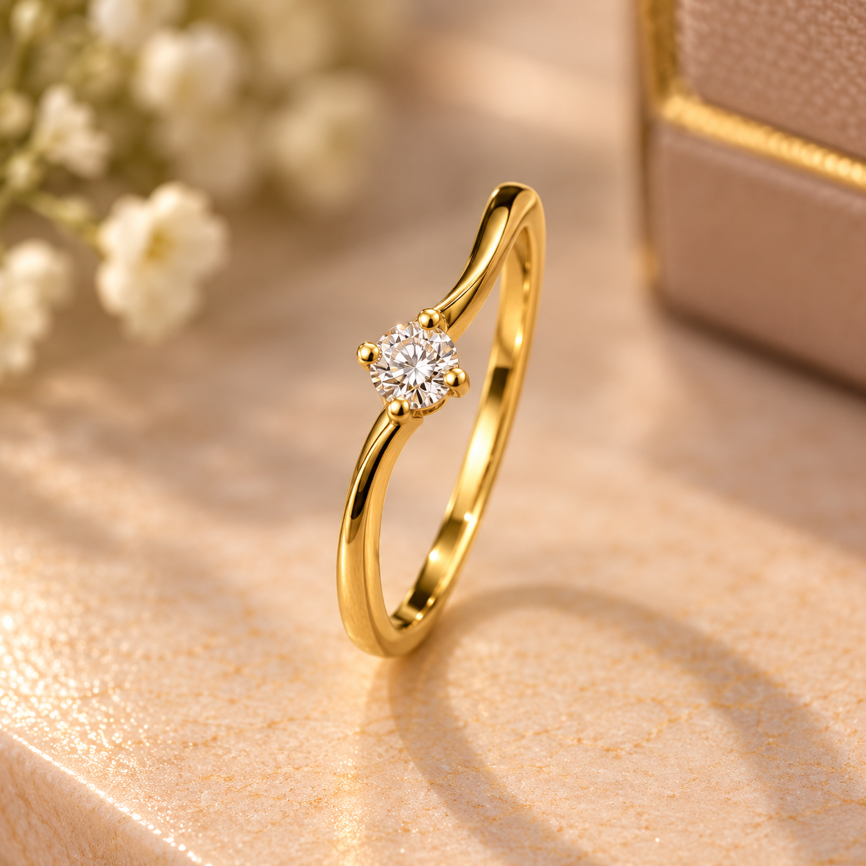 Elegant Gold Solitaire Ring in Soft Focus